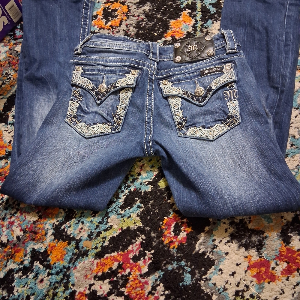 Miss Me Blue Boot Cut Jeans with Embellished Pockets
